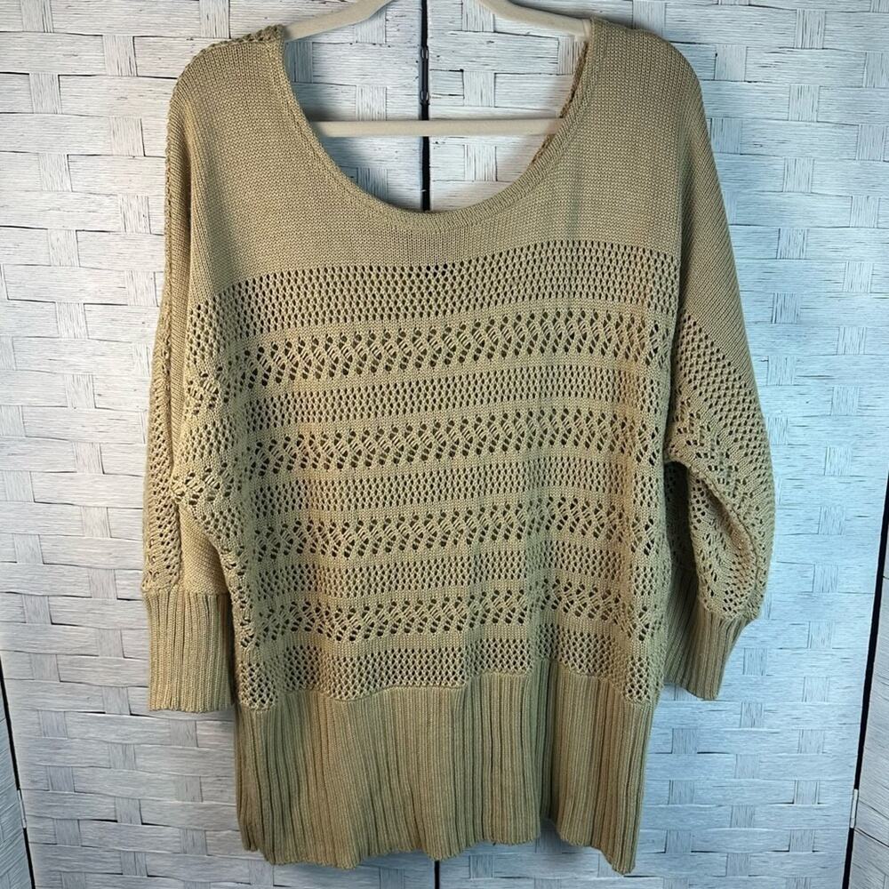 Ashley Stewart Womens Sweater open Knit 3/4 Sleeve western basic spring plus Sz
